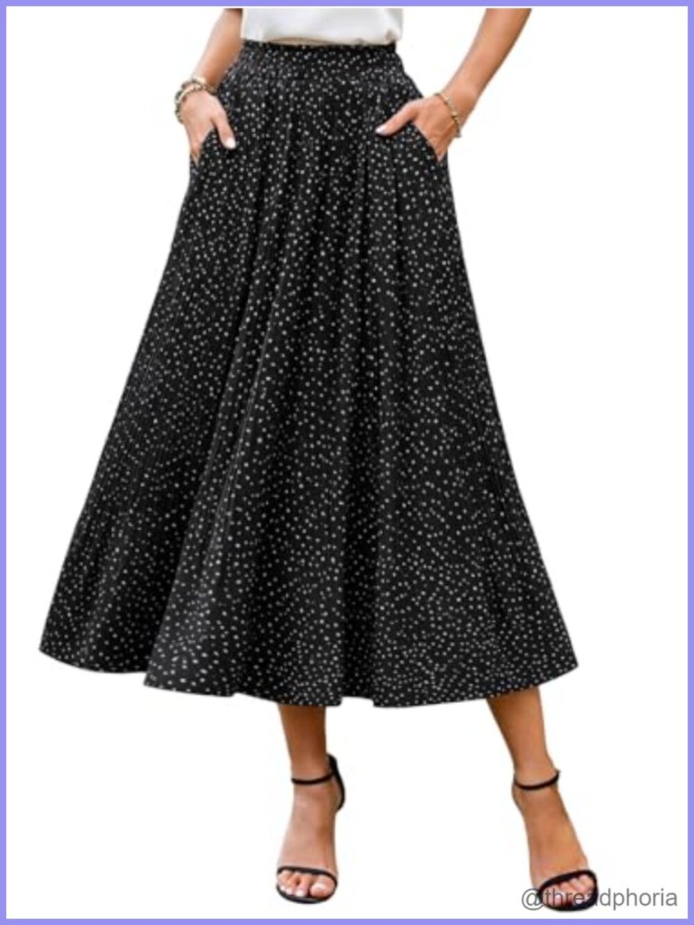 Womens Midi Skirt Pleated A-Line Flowy with Pockets Casual Summer